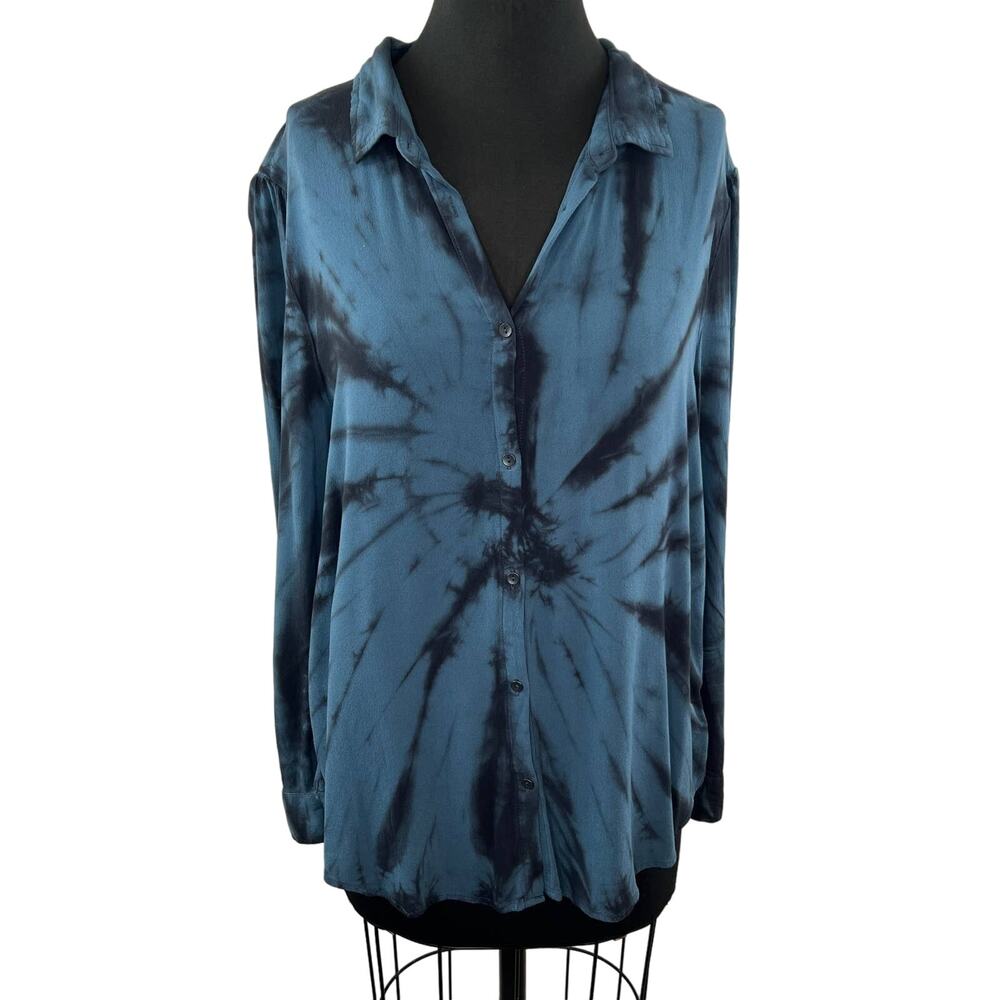 SPLENDID Blue Black Tie-Dye Casual Button-Down Long Sleeve Viscose Shirt Top S